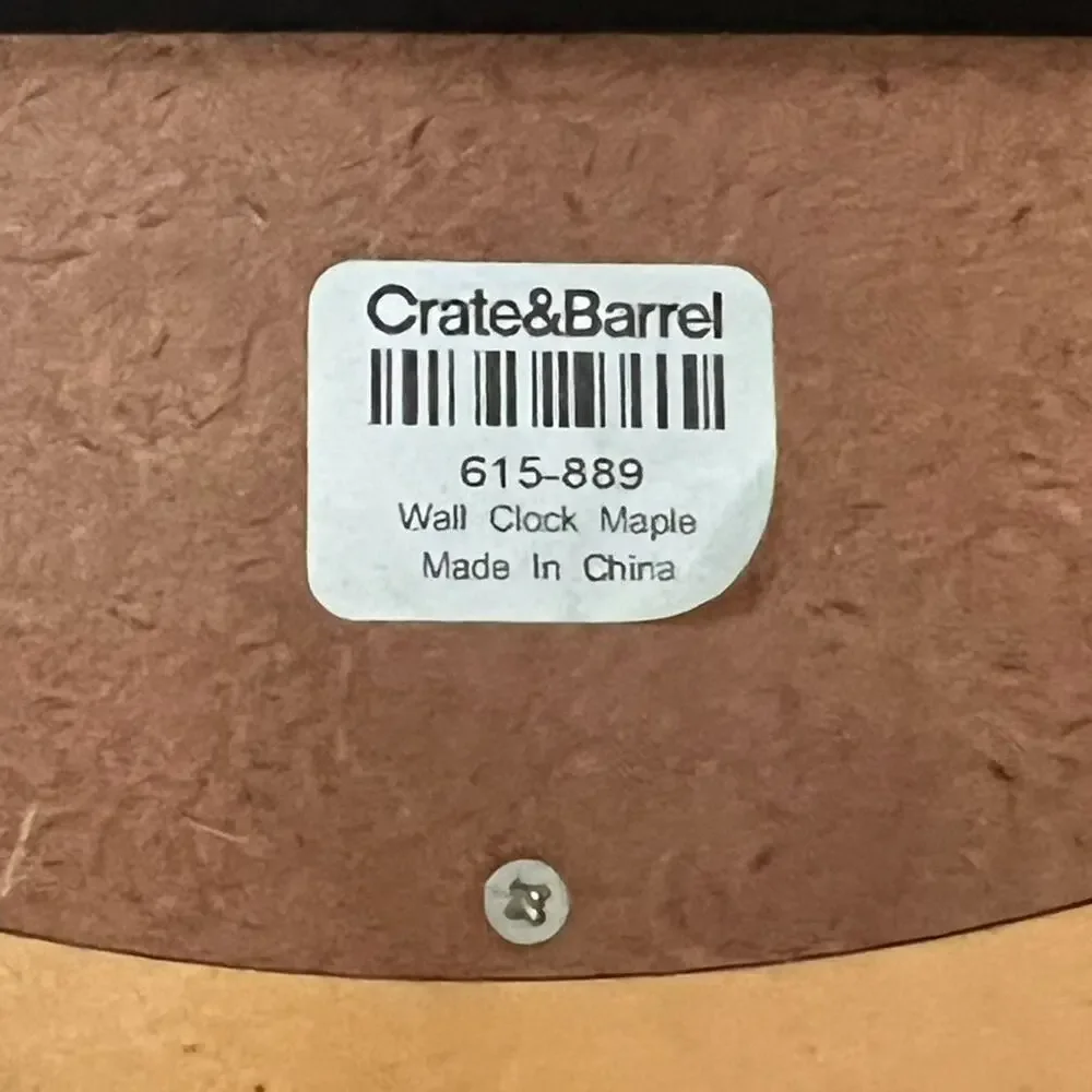 Crate & Barrel Wall Clock Maple Round WORKING